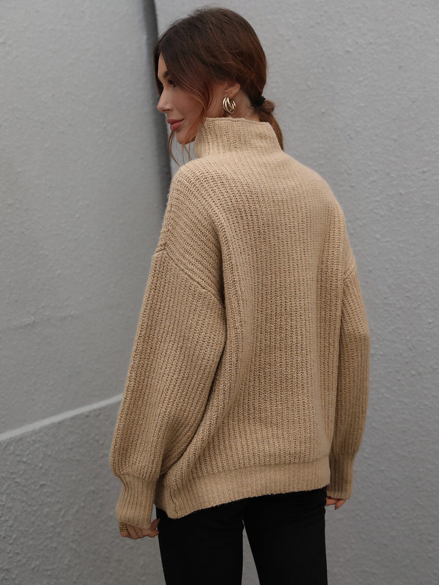 Take the Chill Off Brown Ribbed Knit Balloon Sleeve Sweater