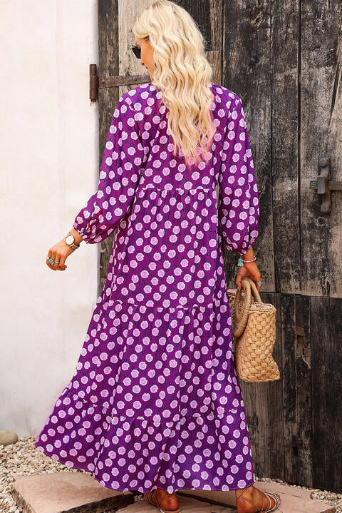 Printed Tie Neck Maxi Dress – La Boutique Dacula