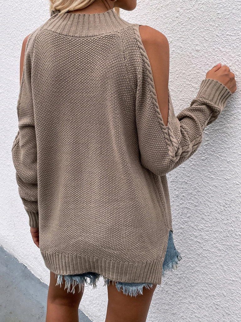 Cable Knit Cold Shoulder Sweater La Boutique Dacula