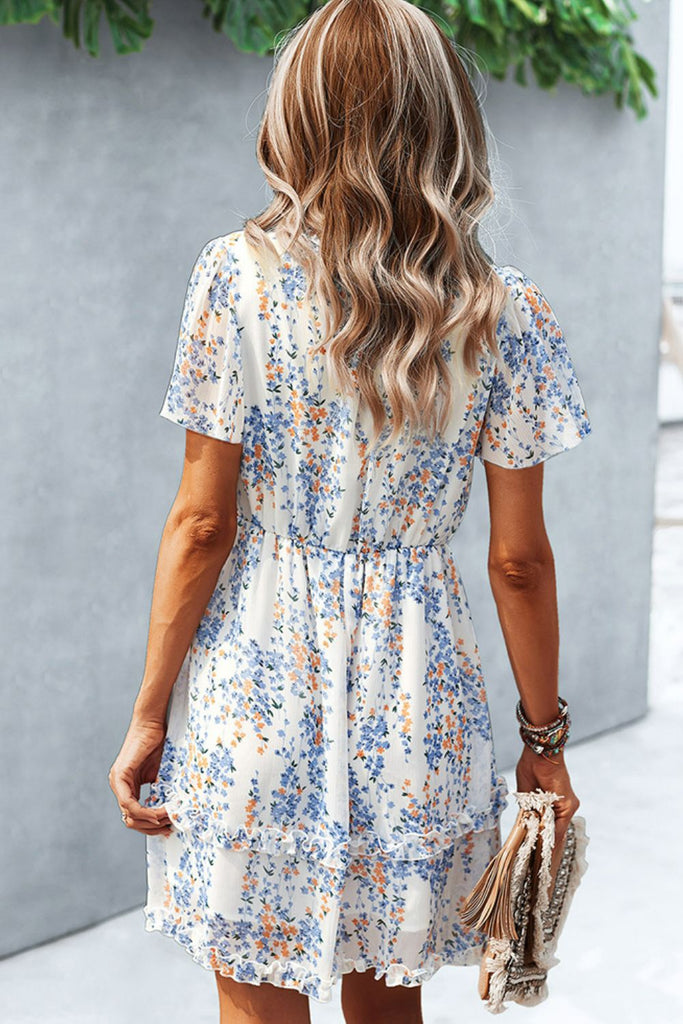 Printed Flutter Sleeve V-Neck Dress – La Boutique Dacula