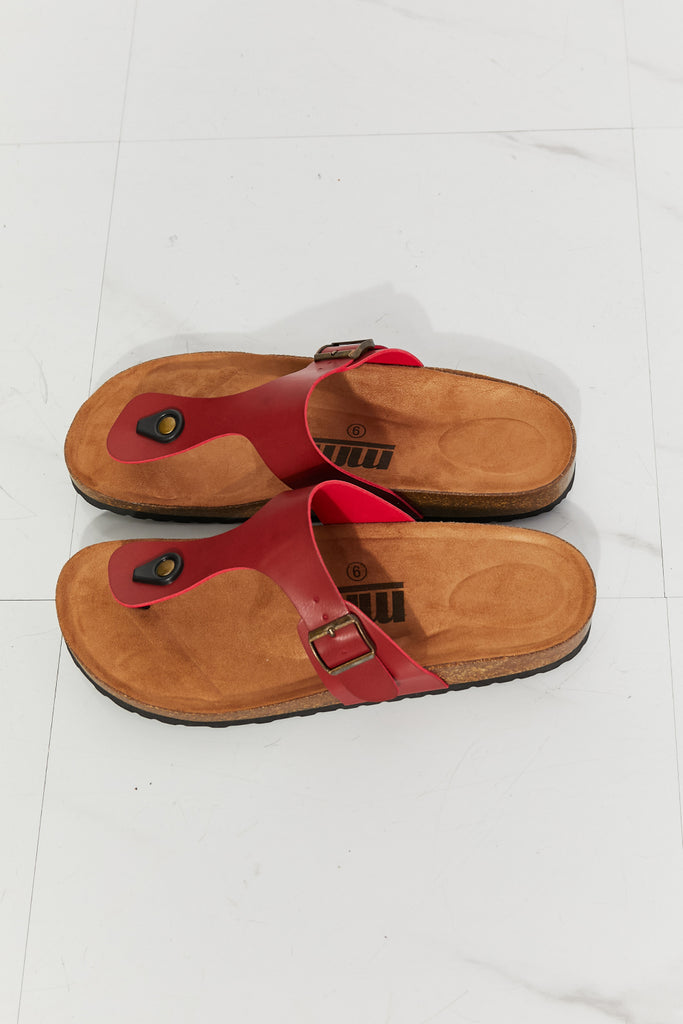 MMShoes T-Strap Flip-Flop Slide On Flat Cork Footbed Comfort