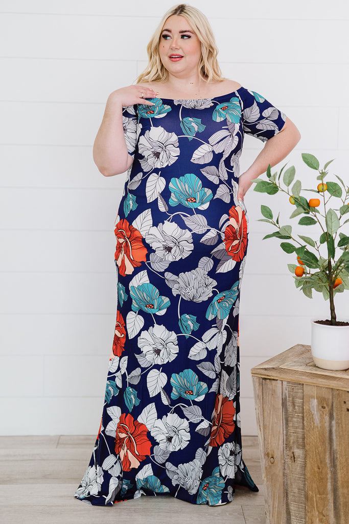 Plus size floral cheap off the shoulder dress