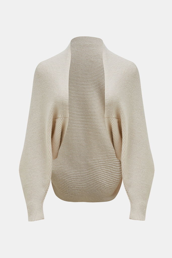 Rib-Knit Open Front Batwing Sleeve Cardigan