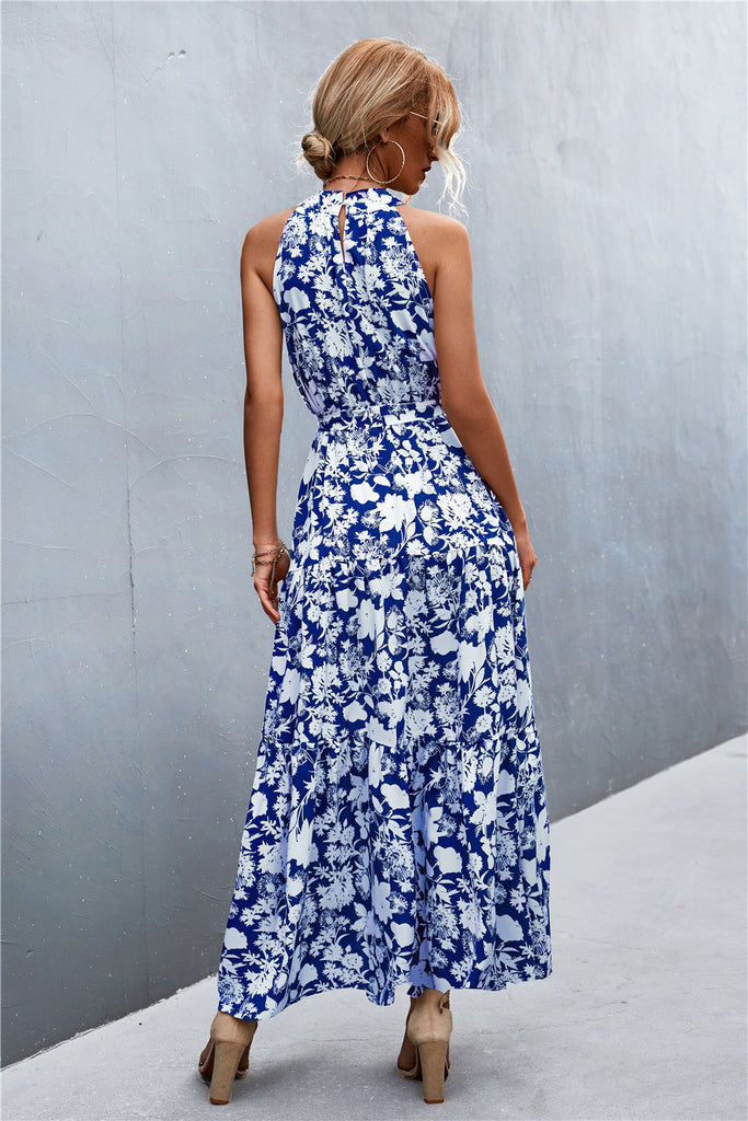 Printed Sleeveless Tie Waist Maxi Dress – La Boutique Dacula