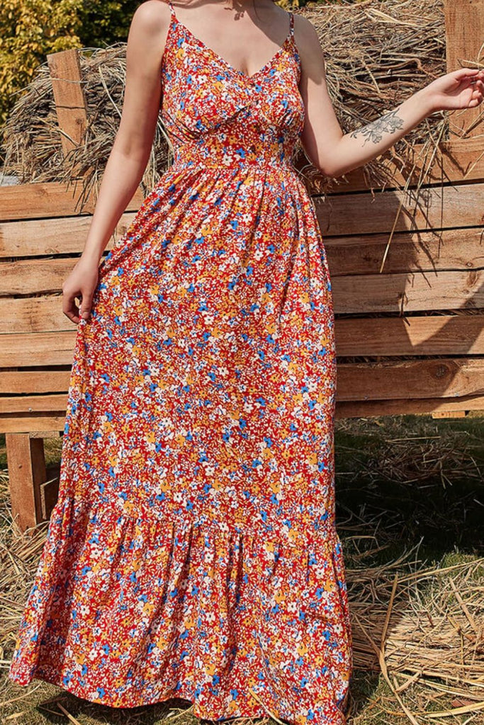 Trendsi Ditsy Floral Spaghetti Strap Maxi Dress Peacock Blue / L