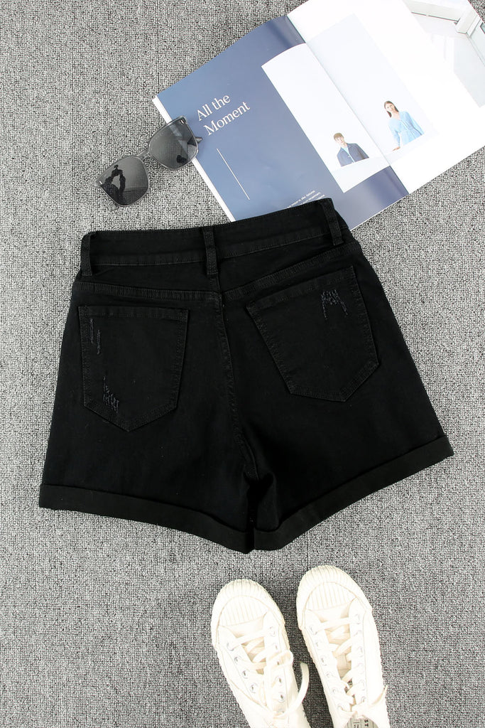 Distressed Cuffed Raw Hem Denim Shorts – RiverSass Boutique