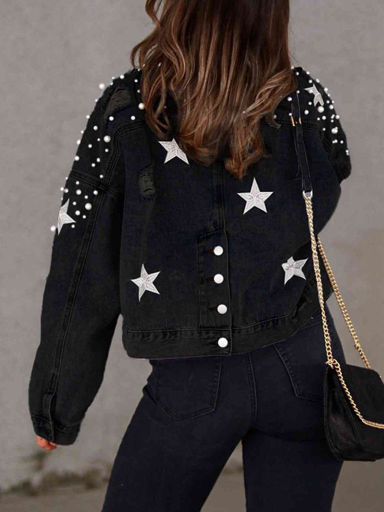 Denim jacket 2024 with pearl trim