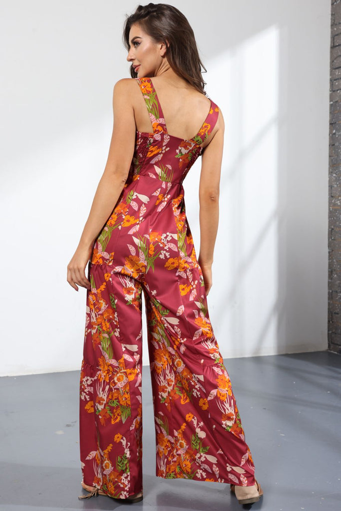 Dee Floral Jumpsuit w/ Square Neckline