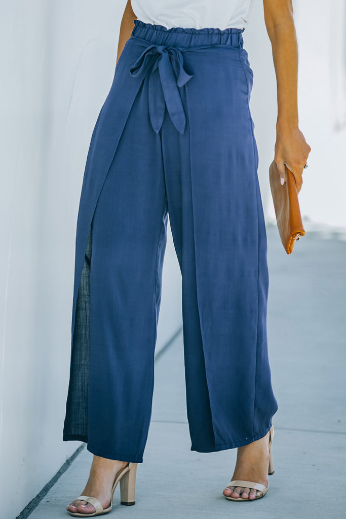 Smocked Paperbag Waist Wide Leg Pants