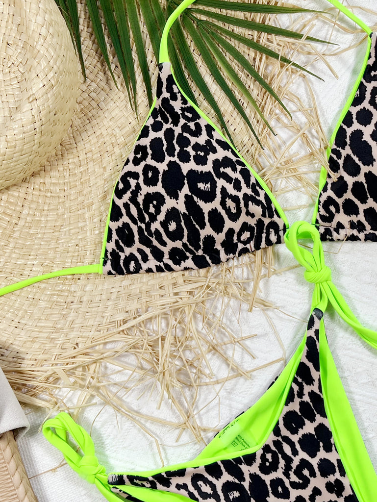 Leopard Print Halter Neck Tie Side Bikini Set – La Boutique Dacula
